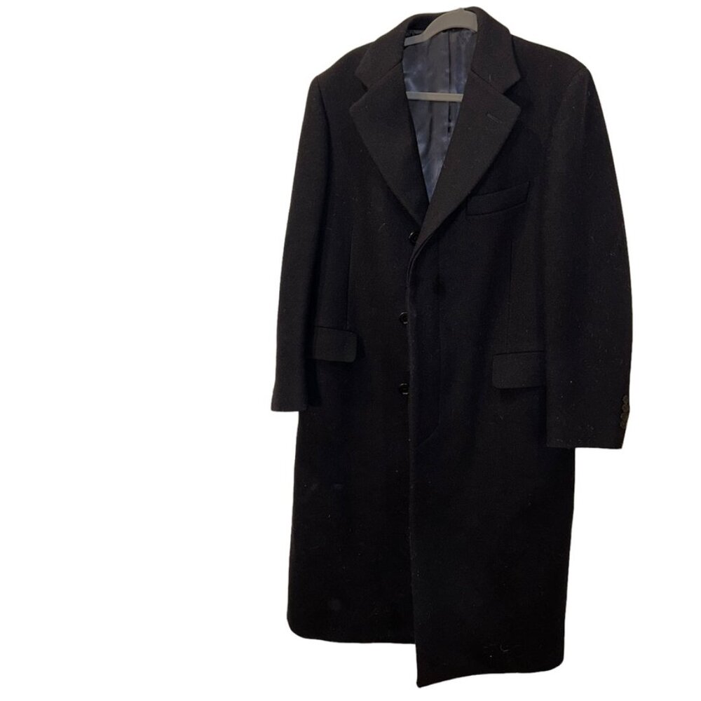Paul Stuart Men's Black Long Wool Overcoat
